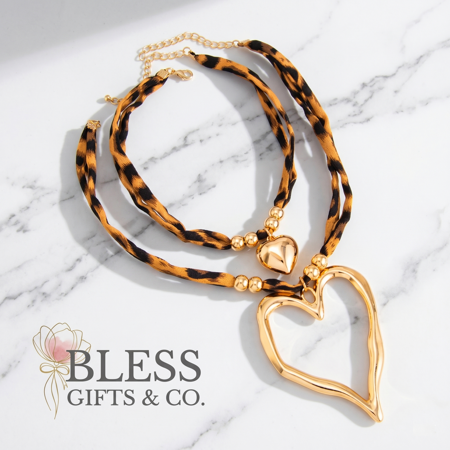 Affordable luxury necklace with heart motif on delicate chains, worn by someone holding hands. Join Bless Gifts and Co VIP list for AUD $10 off your first order.